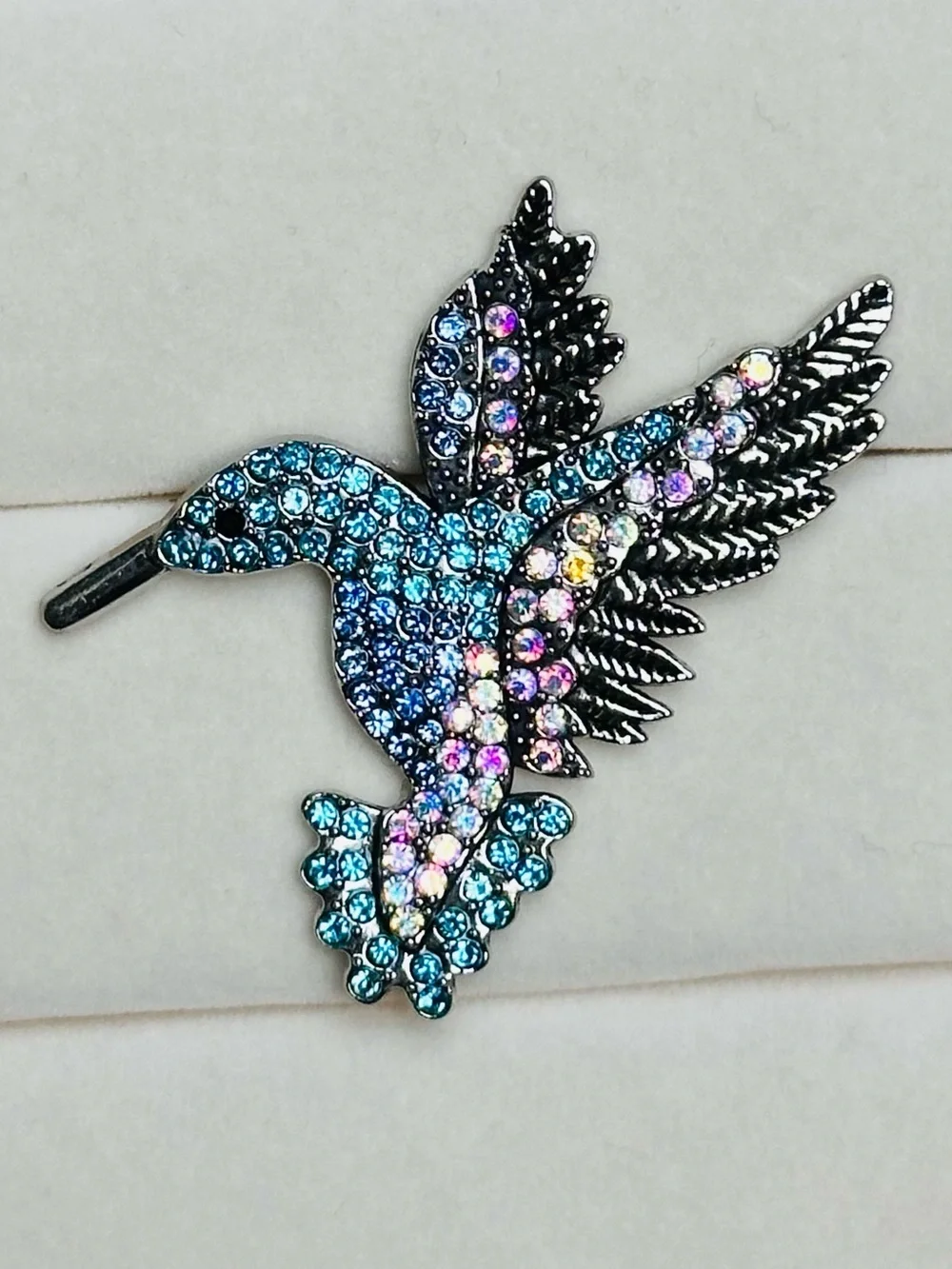 New! Blue Crystal Hummingbird Bird Pin Brooch